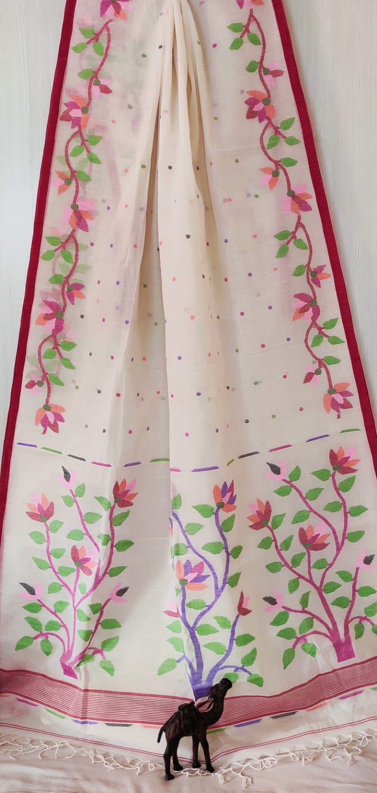 🌸 Palok – Premium Handspun Cotton Needle Work Jamdani Saree | Rihyaaz