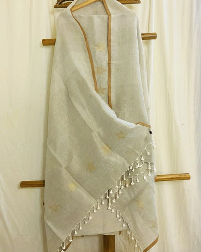 Ivy - Pure Jayshree Linen Suit by Rihyaaz with dual zari canopy-detail torso and matching canopy border dupatta in premium handwoven linen.