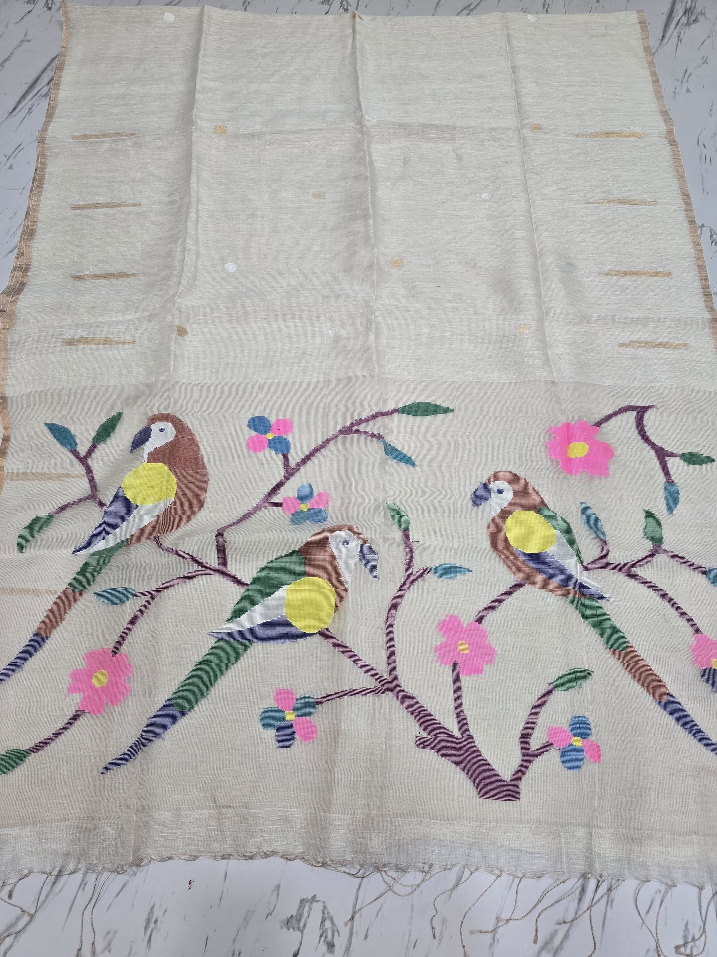 Niharika pure Tissue silk linen saree with Paithani pallu and intricate Jamdani handwoven detailing, authentic handloom saree by Rihyaaz