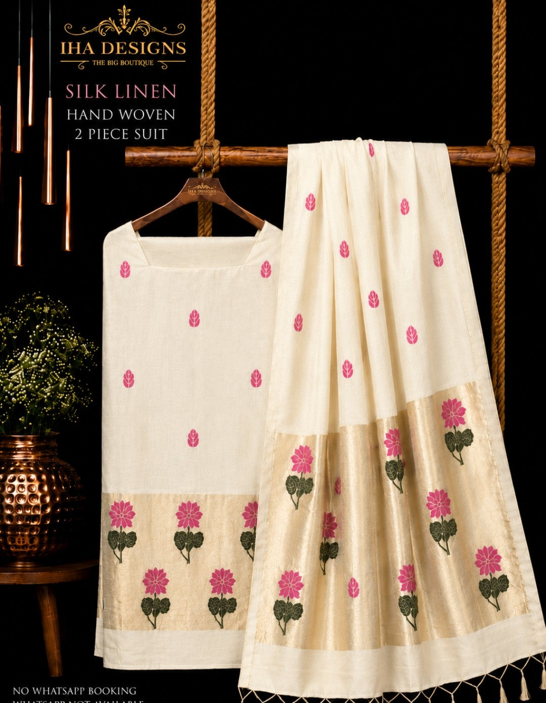 Samya silk linen tissue Meenakari Jamdani suit by Rihyaaz Fashions
