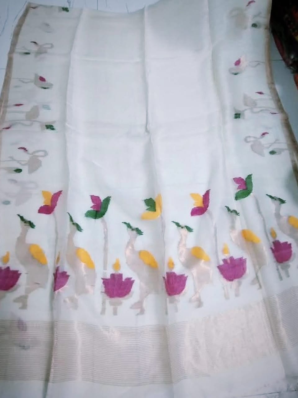 Pelican - Silk Linen Tissue Saree by Rihyaaz featuring premium handwoven silk linen tissue fabric with an elegant sheen, lightweight drape, and luxurious festive design for weddings and celebrations.