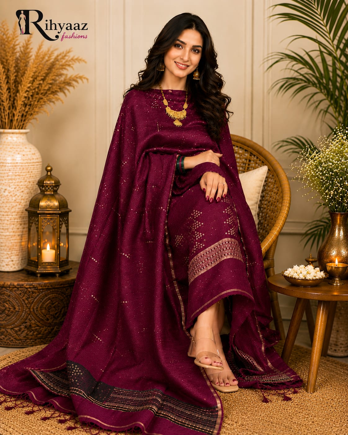 𝓝𝓪𝓳𝓪𝓶 silk linen sequin weaved dress featuring intricate double-weaved silk sequin detailing, crafted by Rihyaaz Fashions.