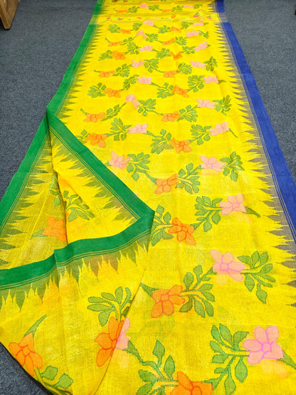 Exclusive handloom Manipuri saree with intricate all-over work, 13–14 haat long length and running blouse piece by Rihyaaz.