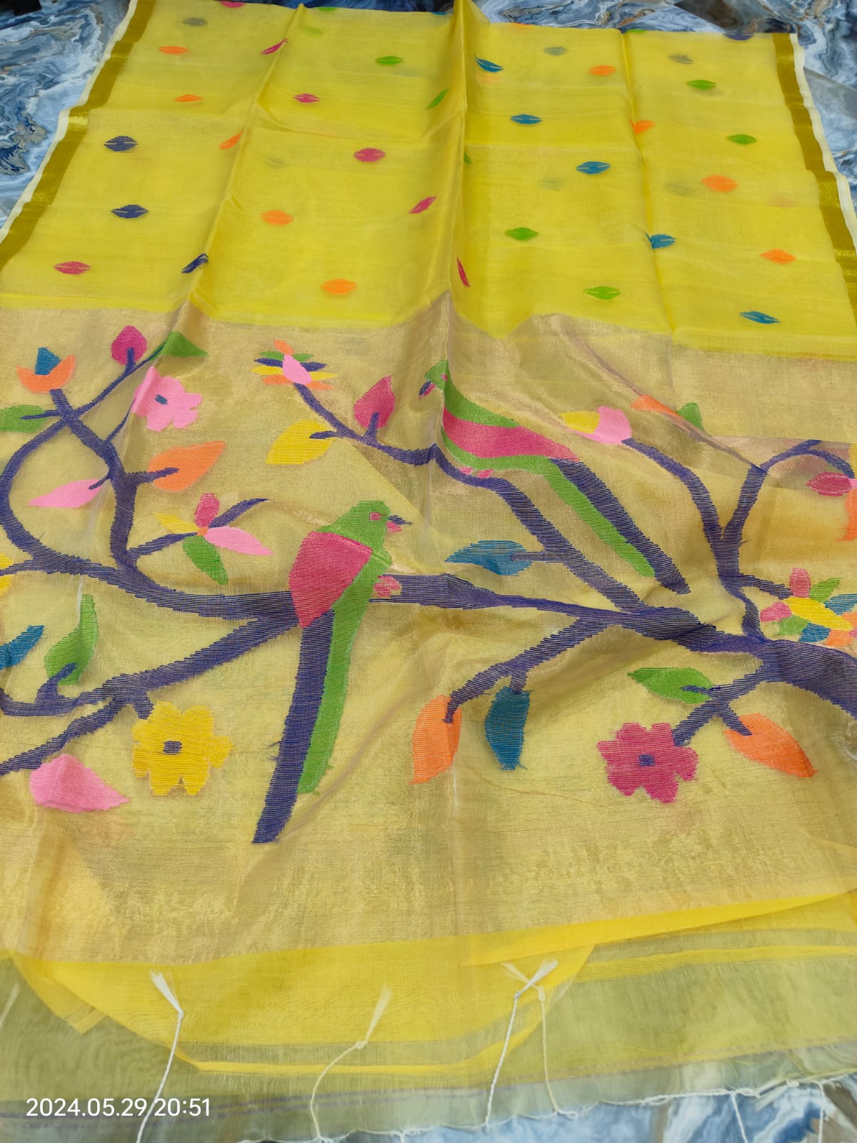 MAHI Muslin Paithani saree Silk Mark certified handwoven saree by Rihyaaz