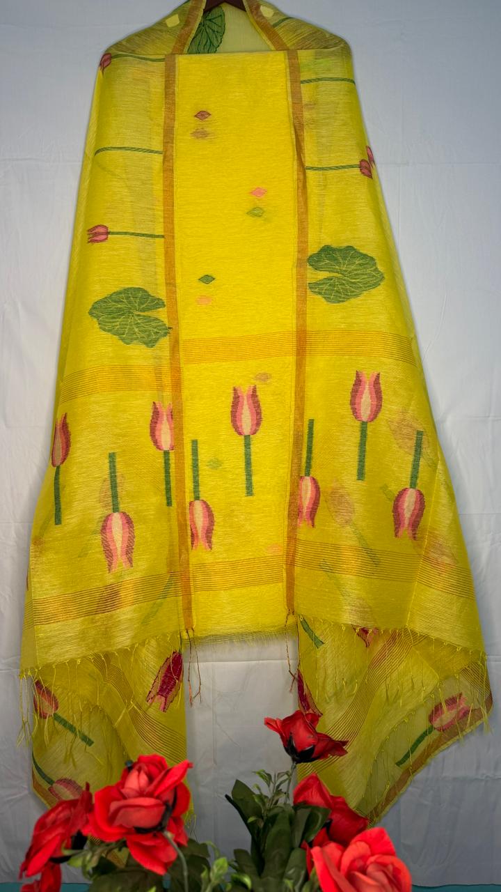 Vaidehi linen silk needle-weaved Jamdani suit with dupatta by Rihyaaz