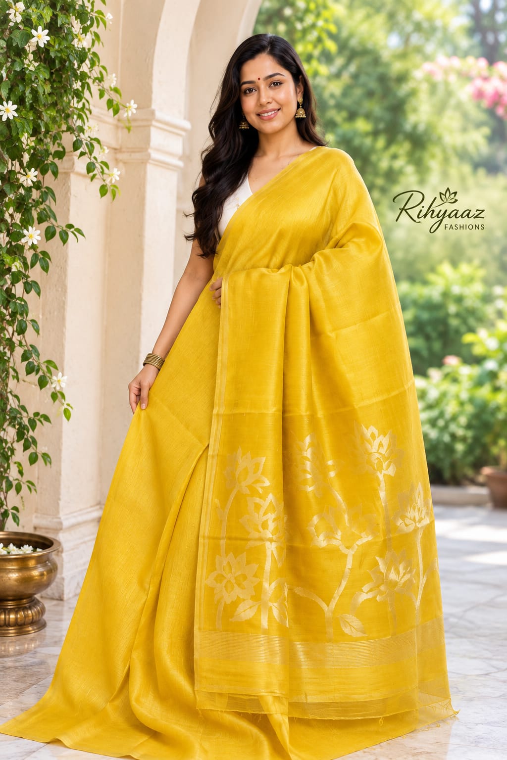 Ayat Linen Silk Resham Anchal Copper Silver Zari Jamdani Weaved Saree by Rihyaaz – Premium Handwoven Festive & Wedding Saree