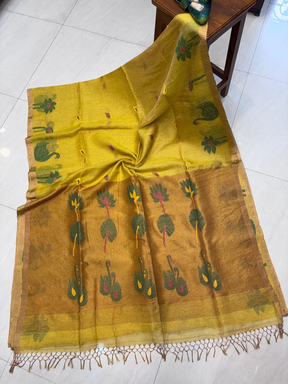 Authentic premium quality soft pure tissue silk linen Paithani saree by Rihyaaz with running blouse piece
