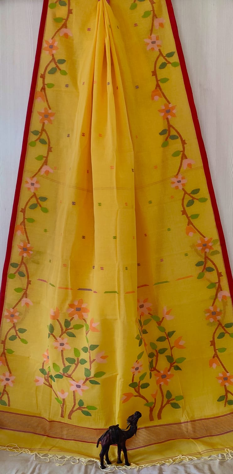 🌸 Palok – Premium Handspun Cotton Needle Work Jamdani Saree | Rihyaaz