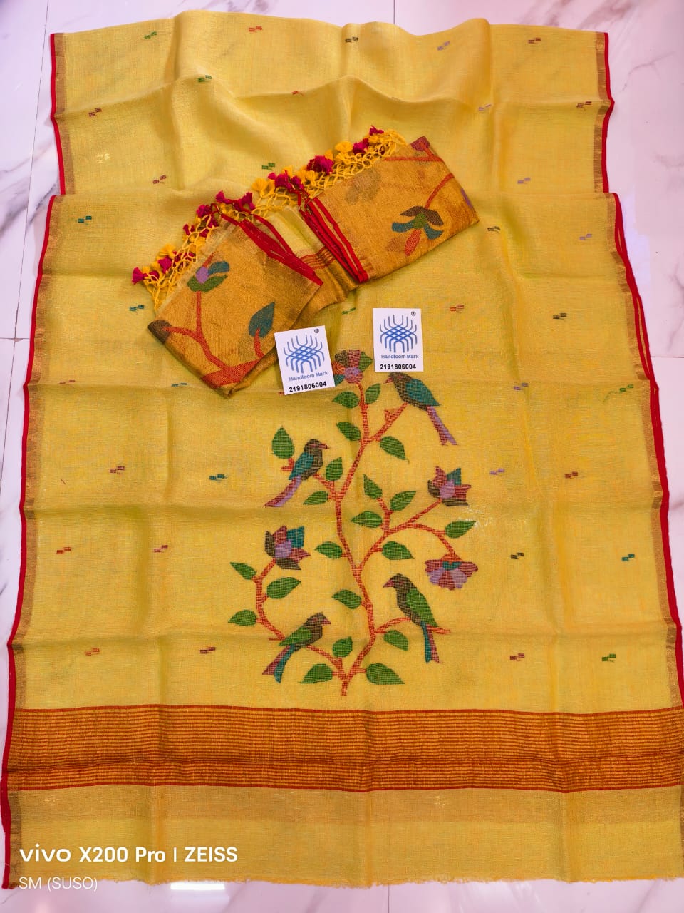 𝓡𝓪𝓳𝔂𝓪 Pure 120 Count Jayashree Linen Bird Motif suit set with Tissue Palla Jamdani dupatta by Rihyaaz, elegant traditional Indian ethnic wear.