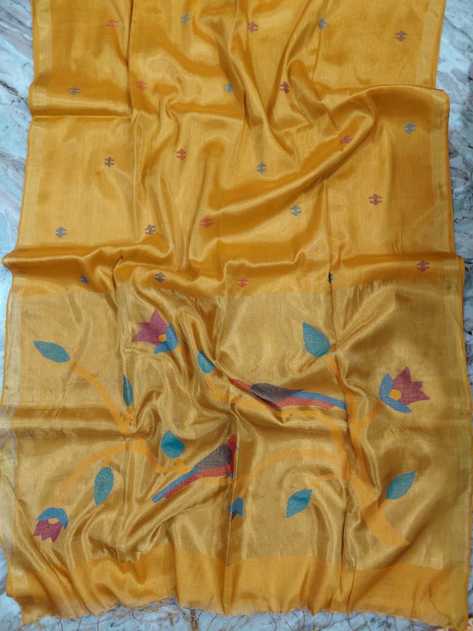 Rai Pure Cotton by Zari Tissue Acrylic Saree with Paithani Pallu by Rihyaaz, elegant handwoven festive saree featuring traditional Paithani weaving, lightweight cotton fabric, shimmering zari tissue finish, and premium ethnic wear for weddings and celebrations.