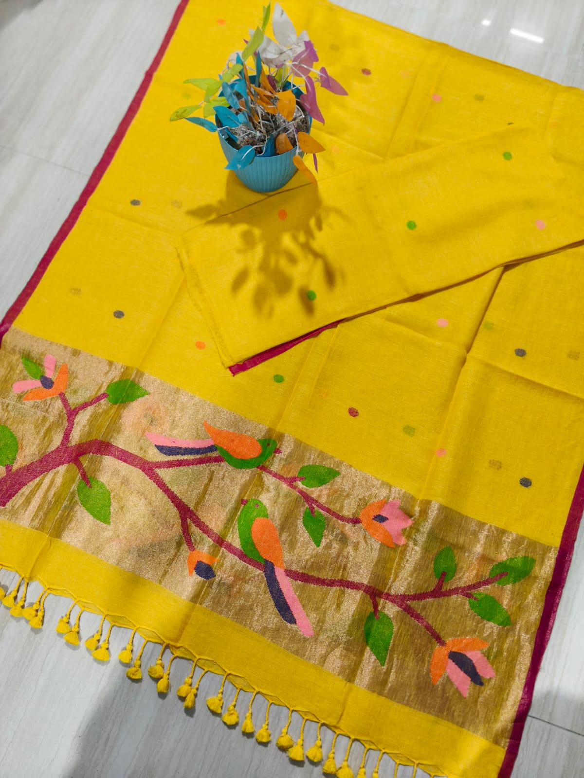 Moh yellow pure Jayshree by Jayshree Paithani palla linen suit by Rihyaaz Fashions, premium handwoven Indian ethnic wear