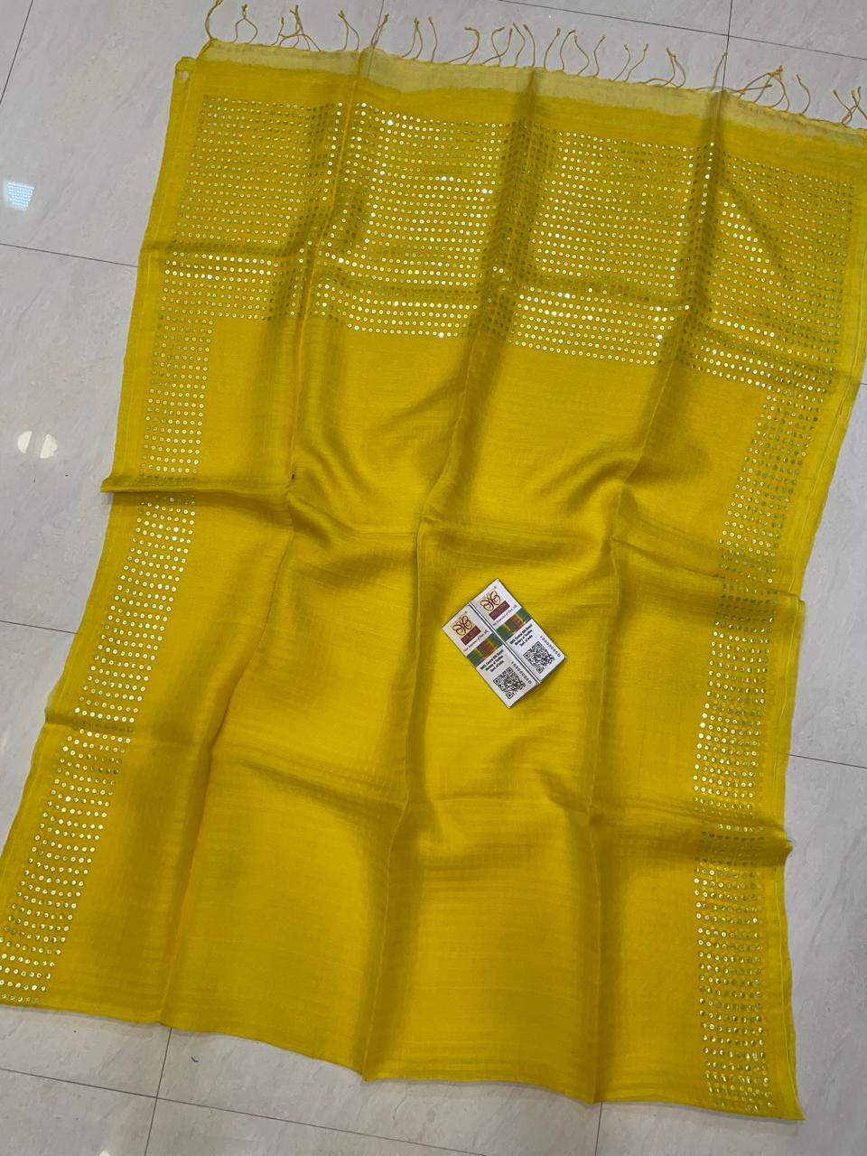 🌟 𝓒𝓱𝓪𝓶𝓪𝓴  – Authentic Pure Double-Ply Export Organic 360 Count Pocket Sequin Dye Saree | Pure Muslin Saree | By Rihyaaz