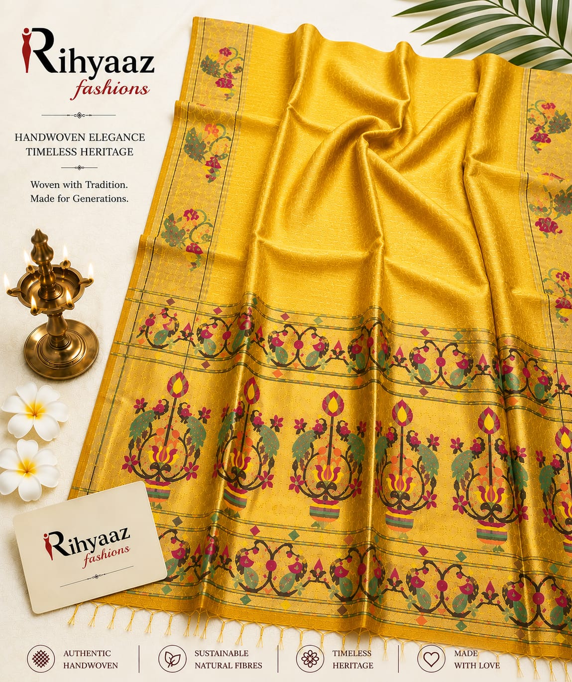 Sutra Silk Linen Intricate Paithani Palla Saree by Rihyaaz featuring exquisite handwoven craftsmanship, luxurious silk linen fabric, detailed Paithani palla, and an elegant traditional design for festive and wedding wear.