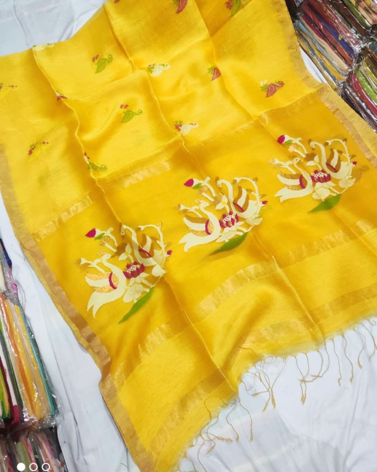 Jalangi Silk Linen Resham Anchal Jamdani Saree by Rihyaaz featuring intricate handwoven Jamdani detailing and elegant Resham Anchal