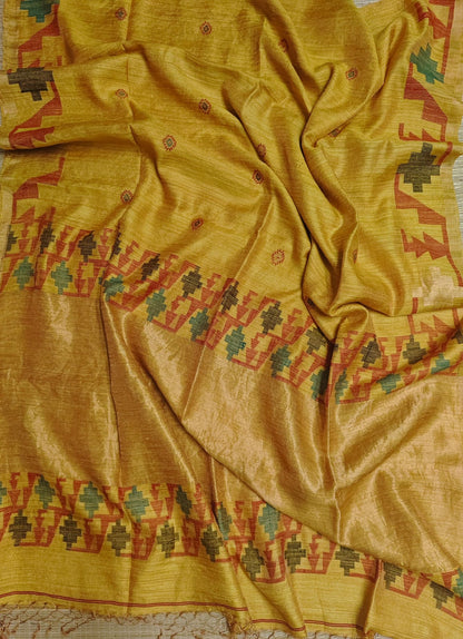 Qafiya - Handwoven Tussar Needle Jamdani saree by Rihyaaz featuring intricate woven motifs, premium Tussar silk fabric, elegant drape, and authentic Bengal craftsmanship for festive and wedding wear.