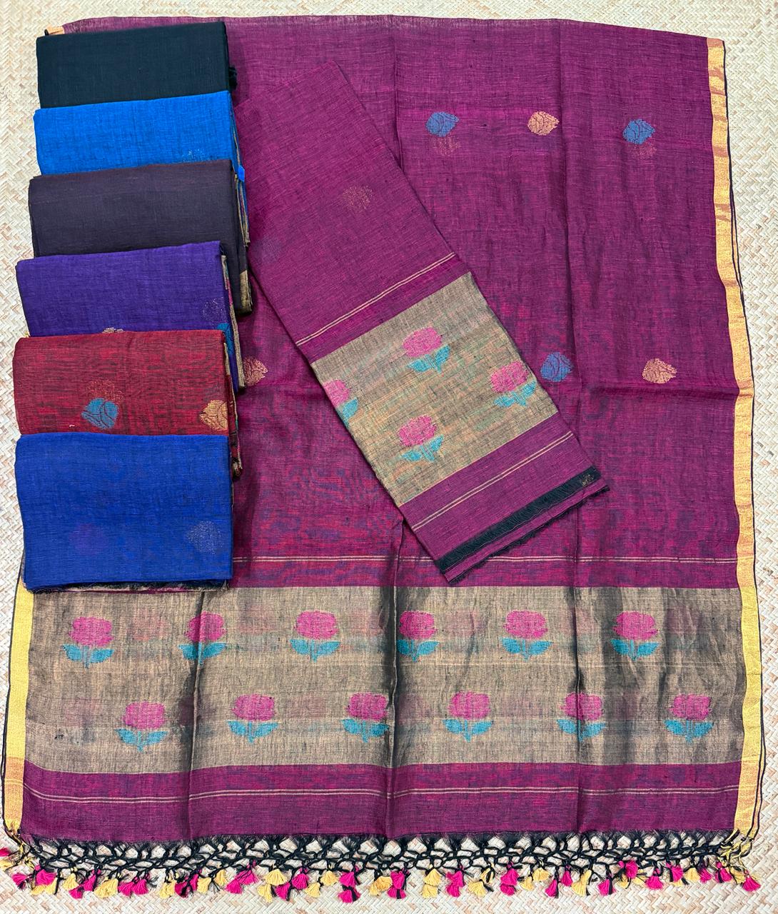 Rihyaaz Zul Zari Patta linen suit set with matching dupatta, showcasing elegant zari detailing and traditional Indian handloom-inspired craftsmansh