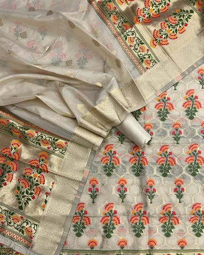 Meenakari Benarasi Golden Zari Suit 3Pc | Luxury Ethnic Wear