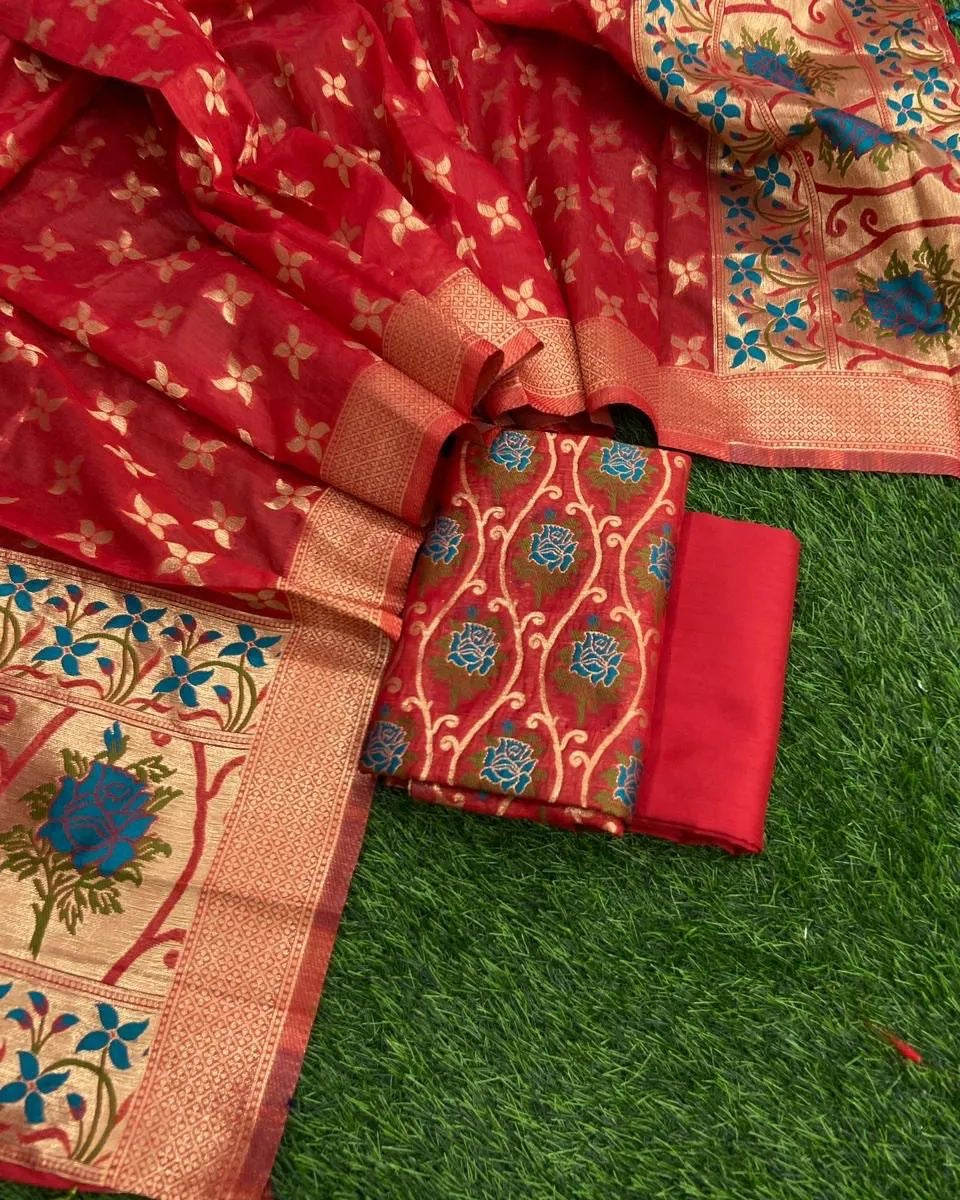 Meenakari Benarasi Golden Zari Suit 3Pc | Luxury Ethnic Wear