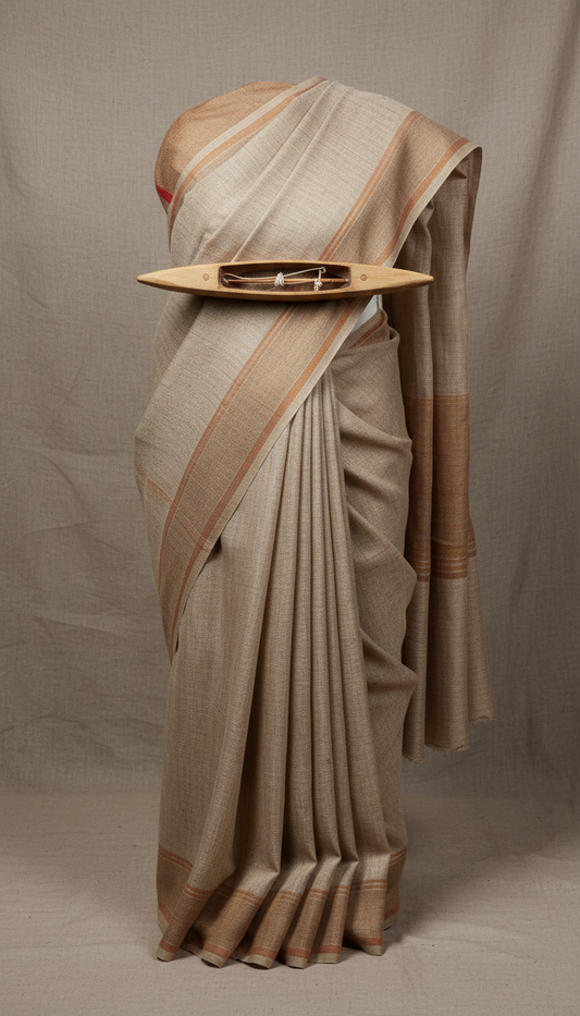 Linen weave saree with artisanal shuttle detail