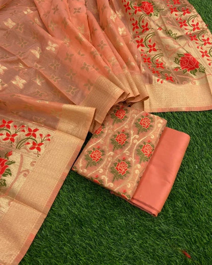 Meenakari Benarasi Golden Zari Suit 3Pc | Luxury Ethnic Wear