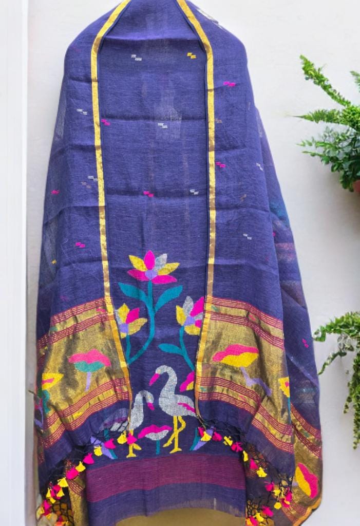 Kora Jayshree Pure Linen Hand Weaving Jamdani Kurti Set 🌼