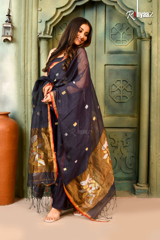 Charai - Muslin dual zari weaved Jamdani suits