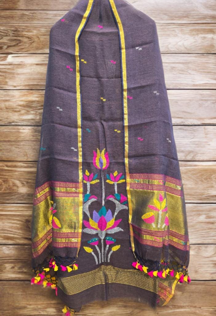 Mool- Pure Linen Hand Weaving| Tissue Palla Paithani Jamdani Suit