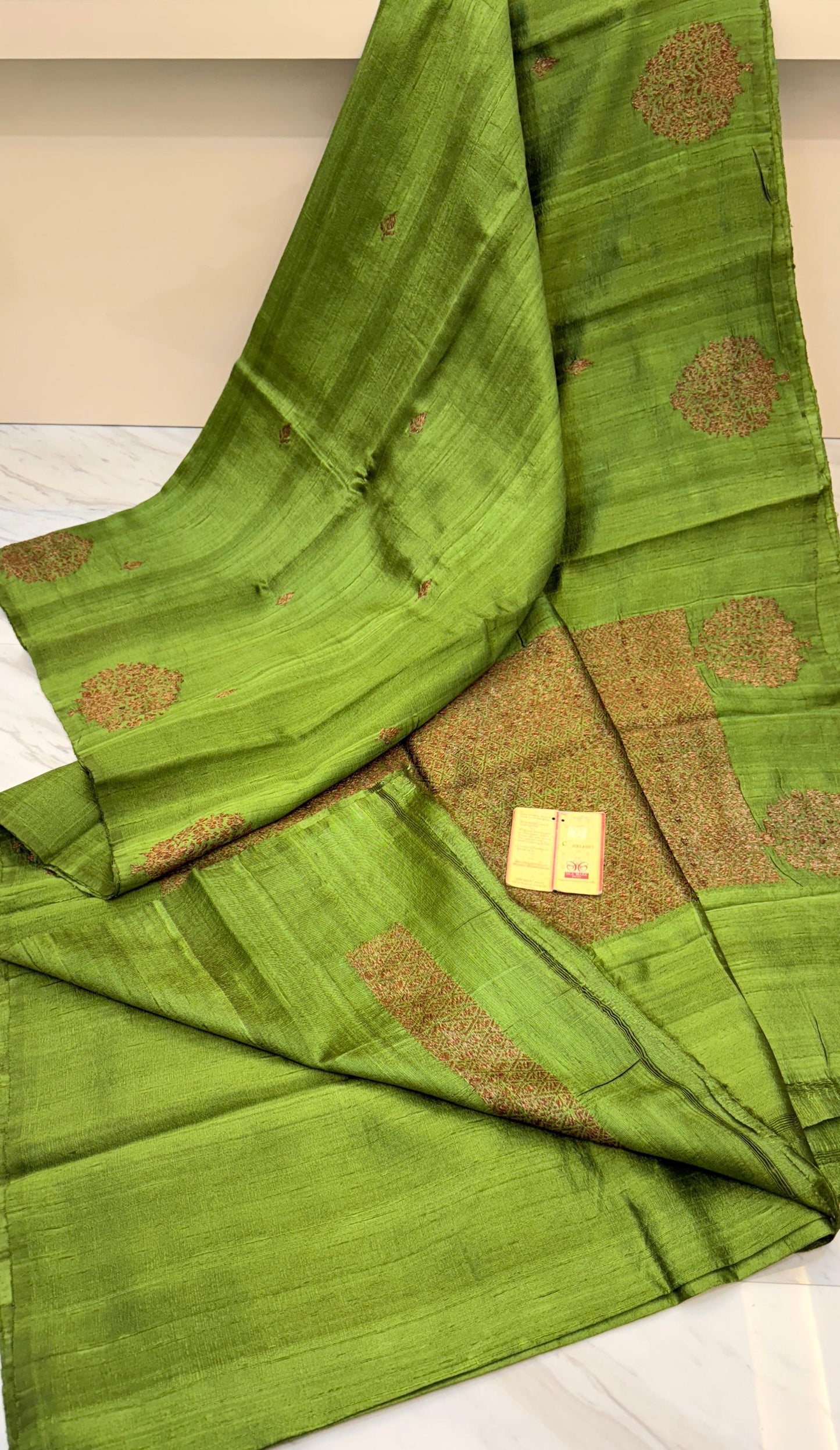 Handloom Muga Tussar Banarasi Handwoven Saree – Silk Mark Certified | Soft & Smooth Dyeble Fabric