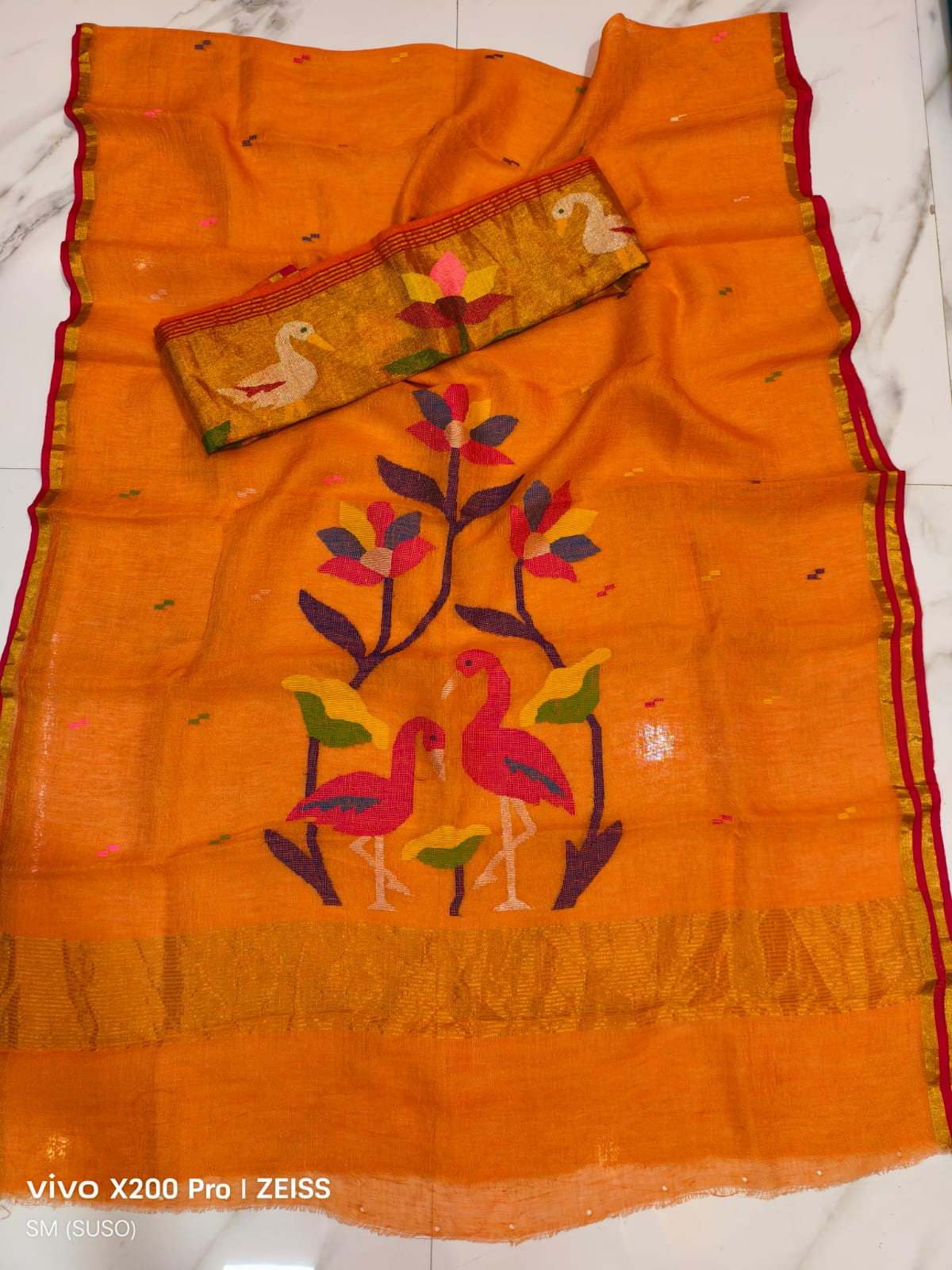 🌸 Saras – Premium Linen by Linen Jamdani Suits with Tissue Palla Dupatta