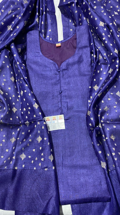 Pure Tussar Silk Handwoven Dress Material Set | Semi-Stitched Kurta with Handwoven Tussar Dupatta