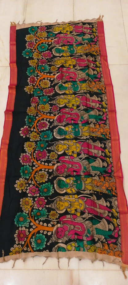 Mangalgiri Silk Dupattas – Hand-Drawn & Hand-Painted Art | Multicolour Premium Collection