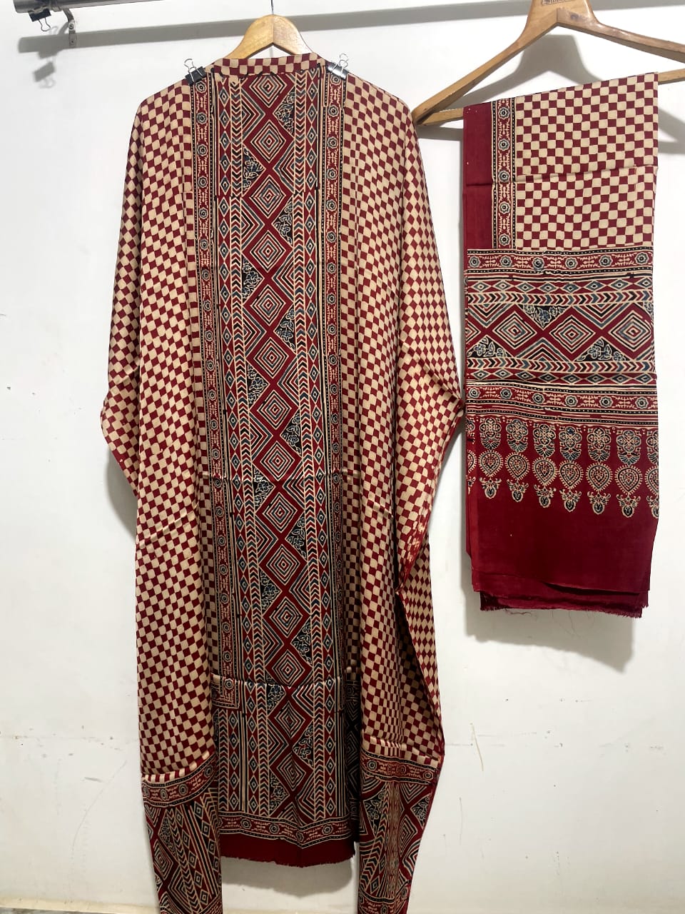 Coral- Modal Silk Handblock Ajrakh Suits in Red Shade – Elegance That Speaks Tradition