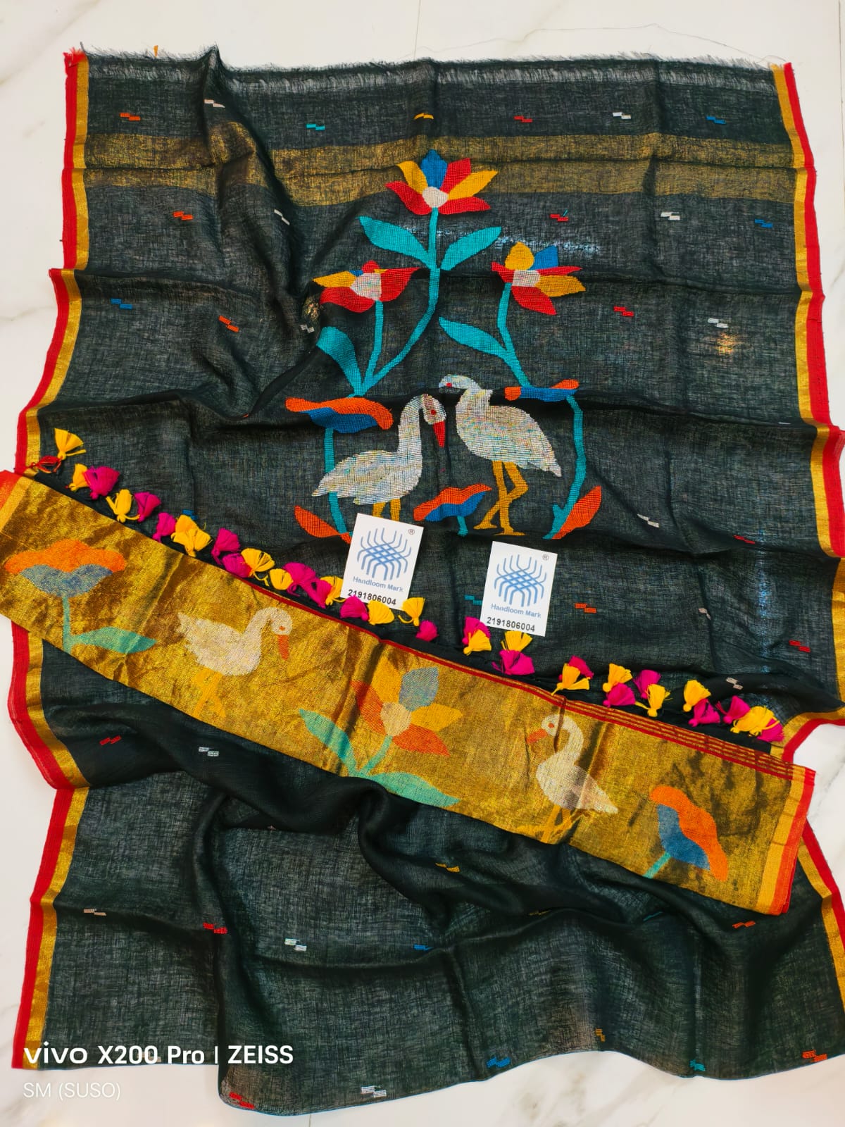 🌸 Saras – Premium Linen by Linen Jamdani Suits with Tissue Palla Dupatta