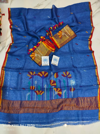 Pichwai Tissue Linen Jamdani Suit with Zari Palla & Floral Zari Dupatta