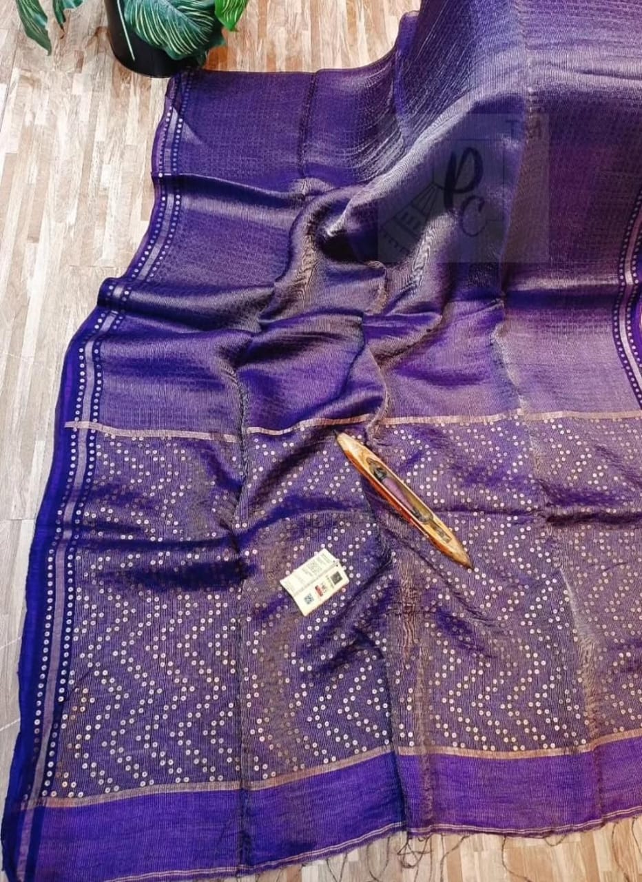 Shama Pure Resham festive saree with dual silver and golden zari stripes, sequin work on palla and border, paired with Pure Matka blouse piece by Rihyaaz.