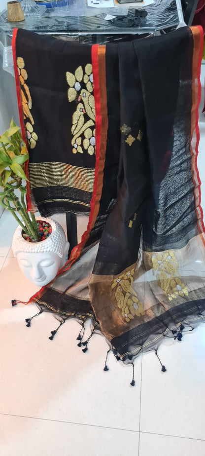 Muslin Dual Zari Weaved Jamdani Suit – Bird Motif Elegance