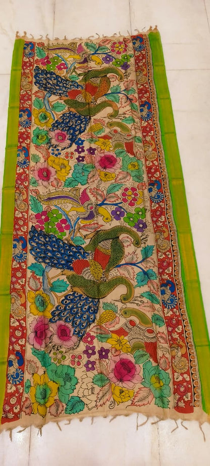 Mangalgiri Silk Dupattas – Hand-Drawn & Hand-Painted Art | Multicolour Premium Collection