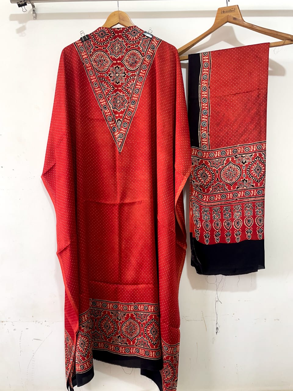 Coral- Modal Silk Handblock Ajrakh Suits in Red Shade – Elegance That Speaks Tradition