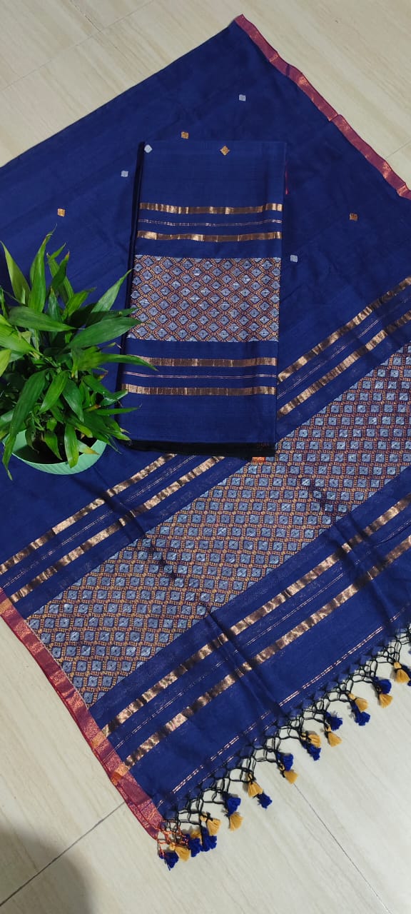 *Kajoli  -120count mul khadi suits with fishshell weave in dual zari for the festivities.