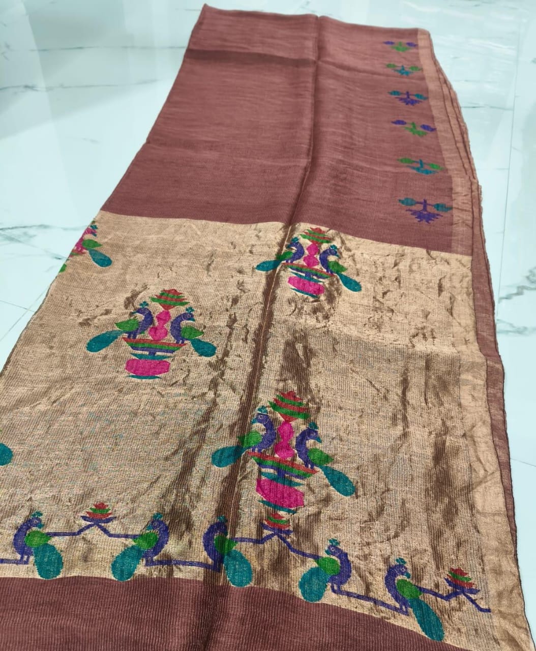 Sangli – Morbangdi Paithani Anchal Linen Silk Tissue Saree