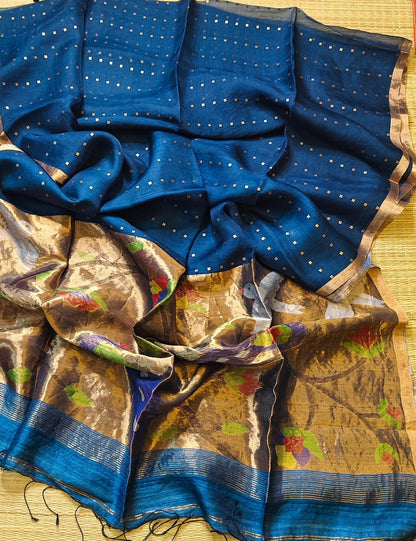 Aleya by Rihyaaz – 100% Pure 4 Ply × 4 Ply Resham Silk Sequins Paithani Jamdani Saree with Tested Zari and Pure Resham Matka Blouse Piece.