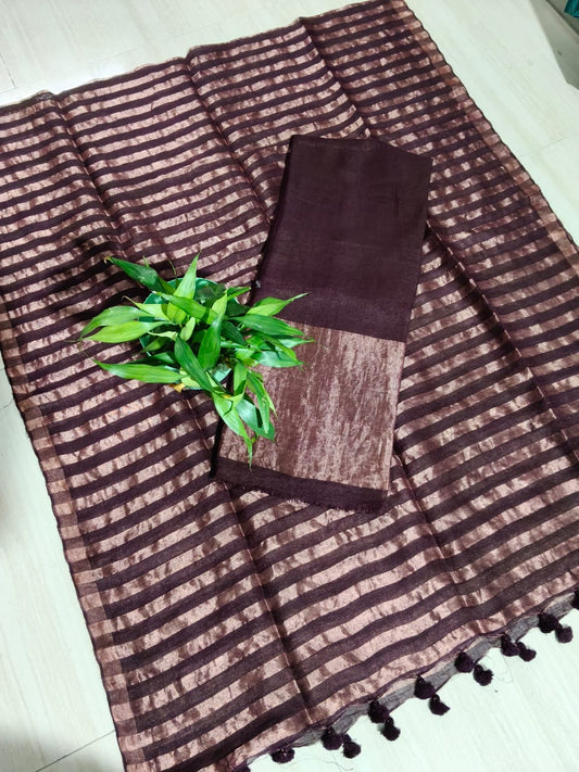 Mabesha – Tissue Silk Zari Stripe Linen Suits