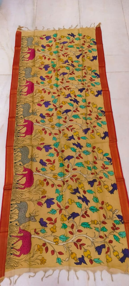 Mangalgiri Silk Dupattas – Hand-Drawn & Hand-Painted Art | Multicolour Premium Collection