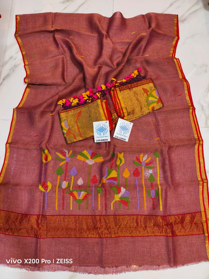 Pichwai Tissue Linen Jamdani Suit with Zari Palla & Floral Zari Dupatta