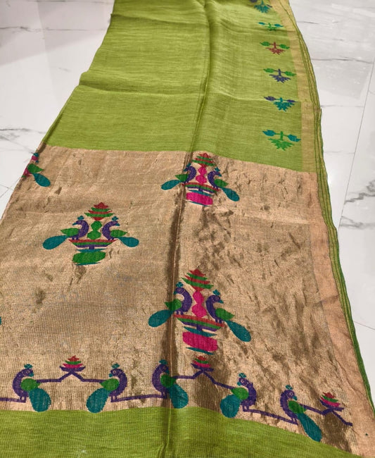 Sangli – Morbangdi Paithani Anchal Linen Silk Tissue Saree