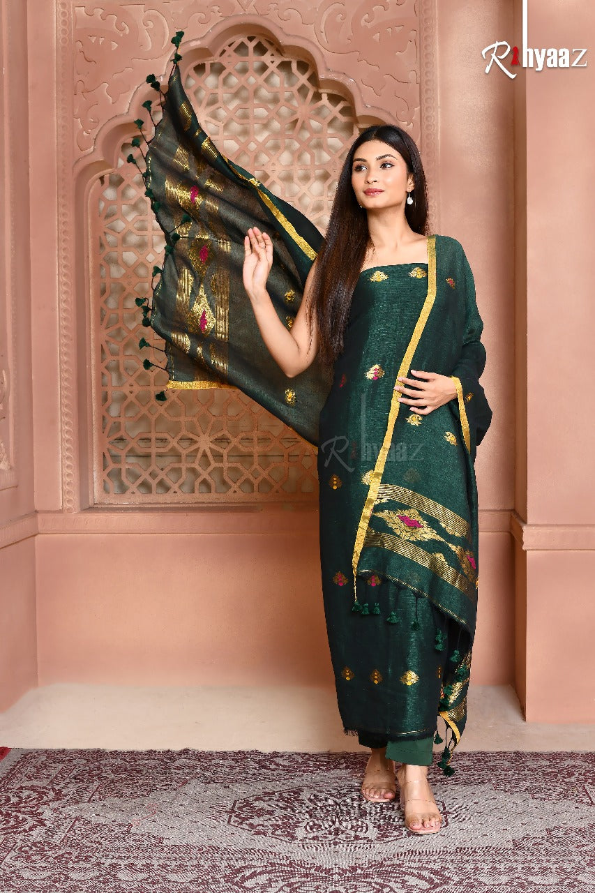 Zaveri- Linen by linen meenakari benarasi 2pc suits
