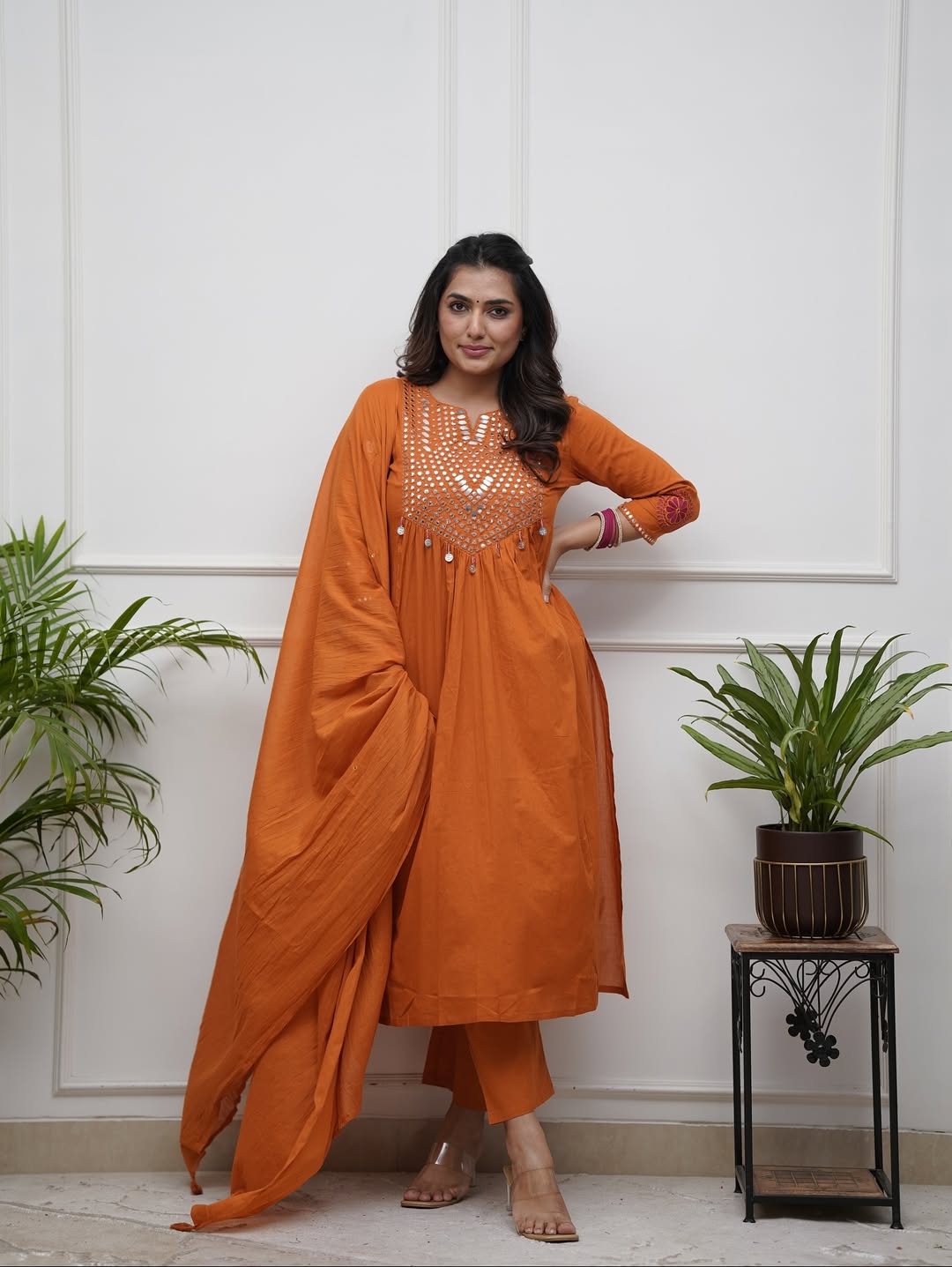 Cotton Embroidered Kurta Set | 3-Piece Suit with Mul Dupatta & Fine Cotton Pant