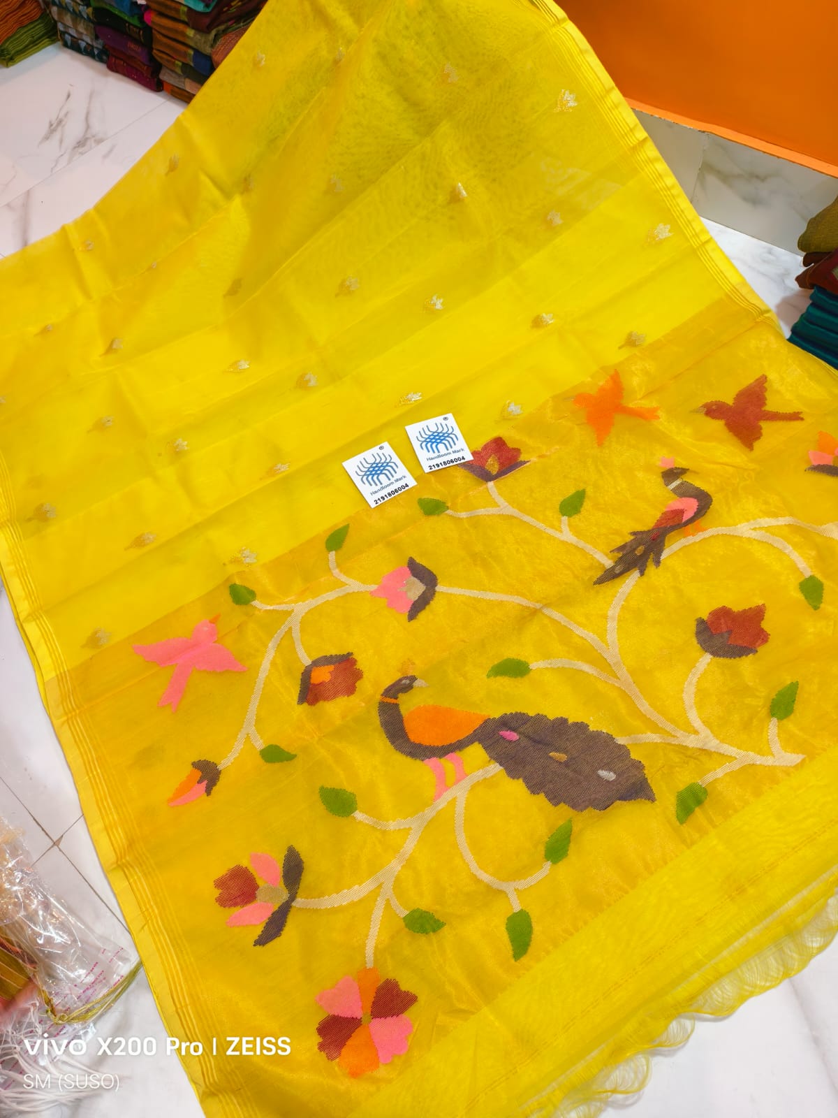 Sakhi zari lotus weaved muslin saree with paithani anchal