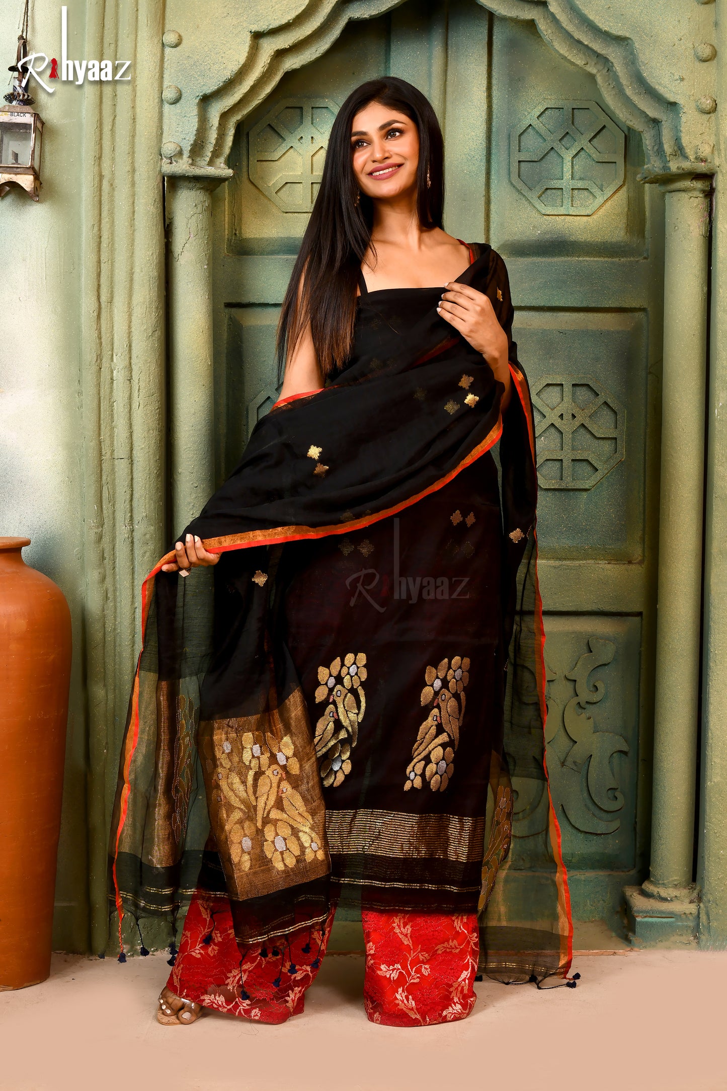 PANCHI - Muslin dual zari weaved with bird motif jamdani suit