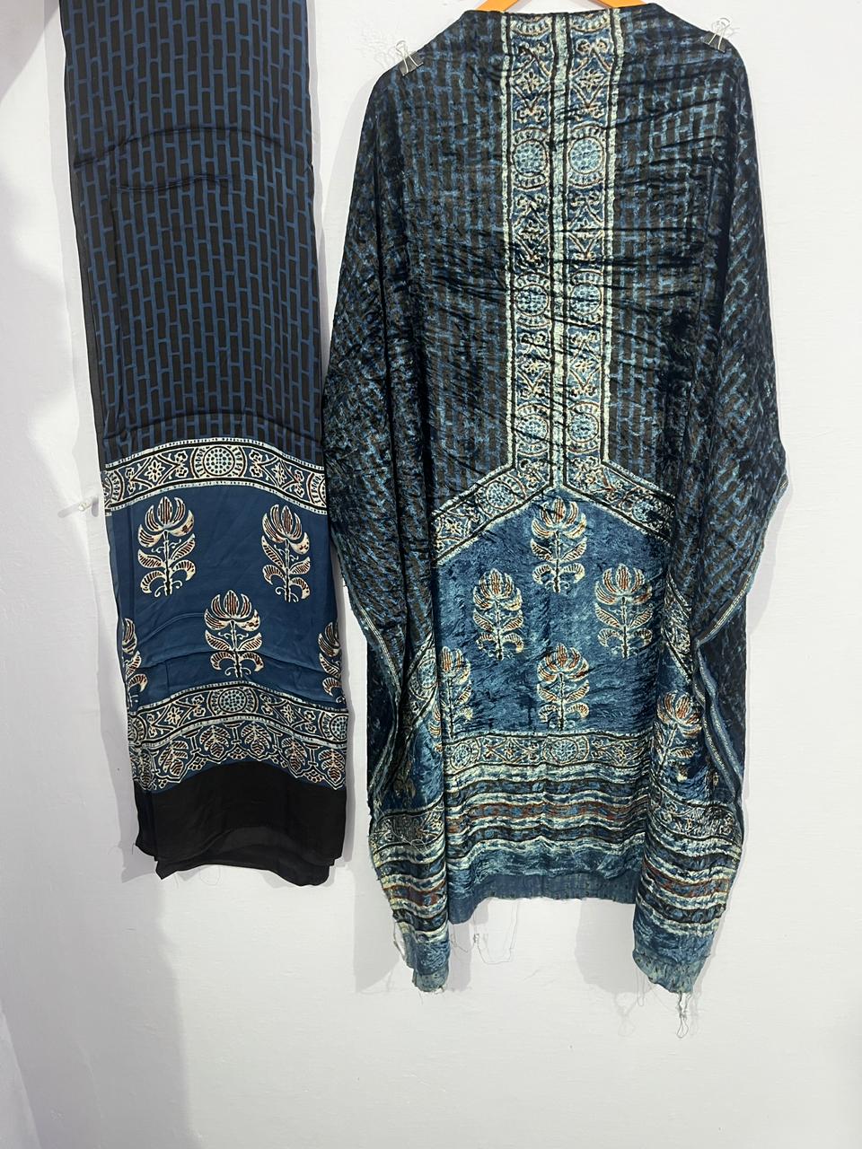 Nayab – Silk Velvet Ajrakh Suit with Modal Silk Dupatta (2.5 mtr)